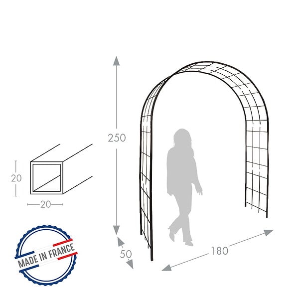 CENTRALE BRICO - Arche tube CAR20 treillage fer vieilli - 180x50x250 cm - Acier époxy - large