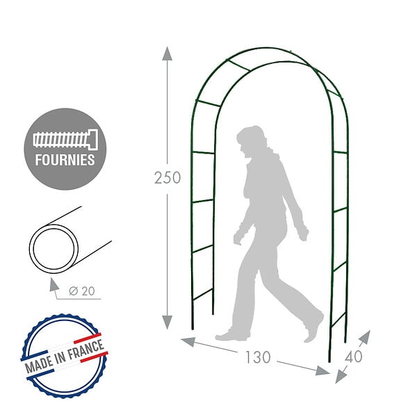 CENTRALE BRICO - Arche tube ROND20 classique fer vieilli - 130x40x250 cm - Acier époxy - large