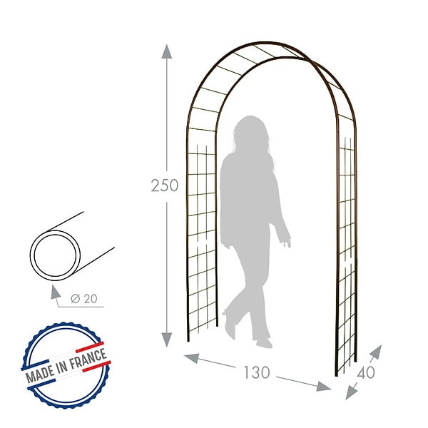 CENTRALE BRICO - Arche tube ROND20 treillage fer vieilli - 130x40x250 cm - Acier époxy - large