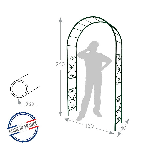 CENTRALE BRICO - Arche tube ROND20 romantique fer vieilli - 130x40x250 cm - Acier époxy - large