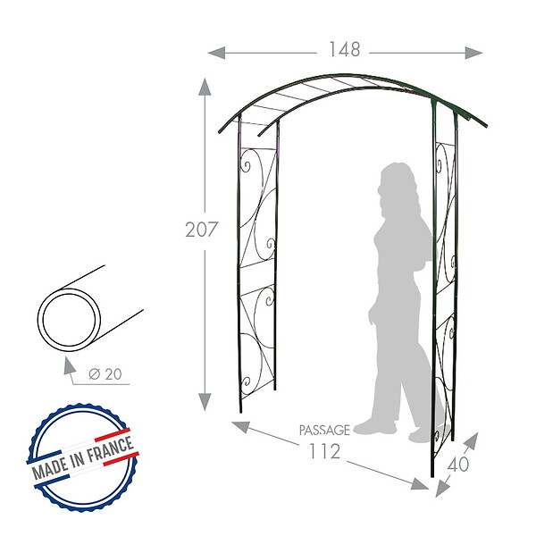 CENTRALE BRICO - Arche tube ROND20 pont vert sapin - 148x40x207 cm - Acier époxy - large