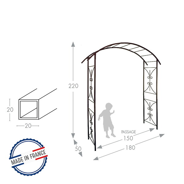 CENTRALE BRICO - Arche tube CAR20 pont fer vieilli - 180x50x220 cm - Acier époxy - large