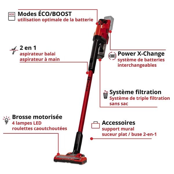 EINHELL - Aspirateur balai à main sans fil TE-SV 18 Li-Solo - sans batterie ni chargeur - large