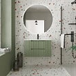 AURLANE - Meuble de Salle de Bains LEON 80cm Vert Olive - 2 Tiroirs en MDF Ondulés - Vasque à encastrer - vignette