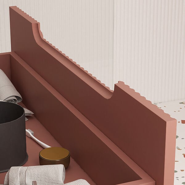 AURLANE - Meuble de Salle de Bains LEON 80cm Terracotta - 2 Tiroirs en MDF Ondulés - Vasque à encastrer - large