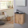 GODART - Pack lave-mains Strié Bois et poignée noire avec lave-mains extra fin noir - Robinet Eau froide à gauche -L.42.5 X H.48.6cm - vignette