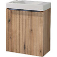 GODART - Meuble Strié Bois Solo avec poignée noire et lave-mains pour robinet à gauche - vignette