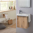 GODART - Pack lave-mains Meuble Bois Strié avec Poignée noire et porte serviette - robinetterie eau froide à gauche - L.48XH.52.5 cm - vignette