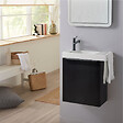 GODART - Pack lave-mains Meuble Noir mat avec Poignée noire et porte serviette - robinetterie eau froide à gauche - L.48XH.52.5 cm - vignette