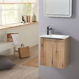 GODART - Pack lave-mains Strié Bois et poignée noire avec lave-mains extra fin blanc - Robinet Eau froide à gauche -L.42.5 X H.48.6cm - vignette
