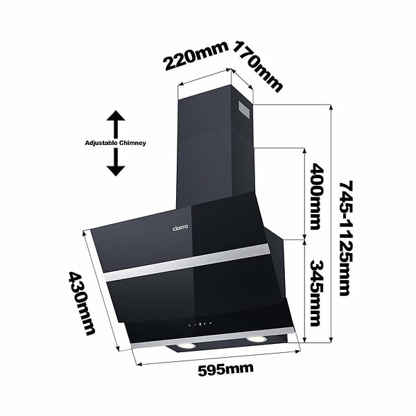 CIARRA - Hotte Murale Inclinée  60cm 650m3/h 4 Vitesses APP+WIFI 736NBK60 - large