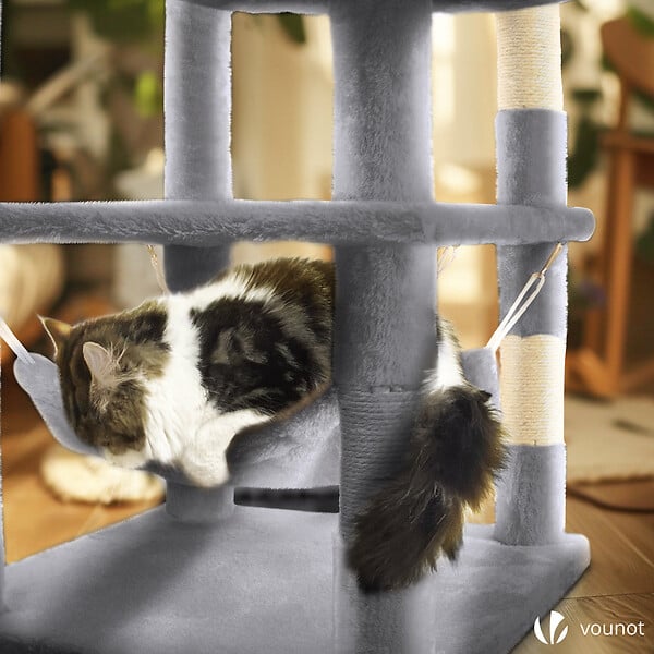 VOUNOT - Arbre a chat Grande taille 5 niveaux avec griffoir grattoir 168cm gris - large
