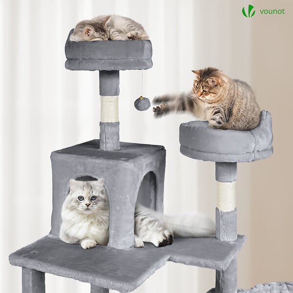 VOUNOT - Arbre a chat Geant 6 niveaux avec griffoir grattoir 215 cm gris - large