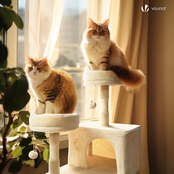 VOUNOT - Arbre a chat Grande taille 5 niveaux avec griffoir grattoir 168cm beige - large