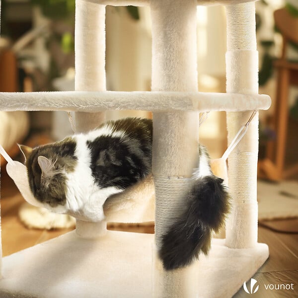 VOUNOT - Arbre a chat Grande taille 5 niveaux avec griffoir grattoir 168cm beige - large