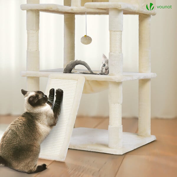 VOUNOT - Arbre a chat Geant 6 niveaux avec griffoir grattoir 215 cm beige - large