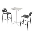 OVIALA - Ensemble table haute 60x60 cm inclinable stratifiée et 2 chaises gris - Opéra - vignette