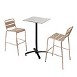 OVIALA - Ensemble table haute stratifié gris foncé et 2 chaises hautes taupe - Opéra - vignette