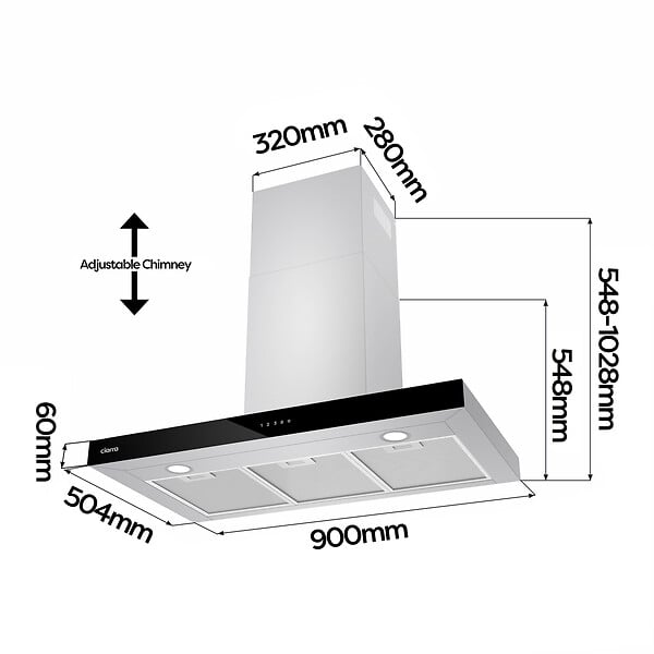 CIARRA - Hotte cuisine 90cm 650 m³/h  Commandes tactiles & Wi-Fi Ciarra CD9102S - large