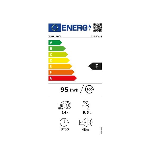 WHIRLPOOL - lave-vaisselle 60cm 14 couverts 44db - W2FHD624 - large