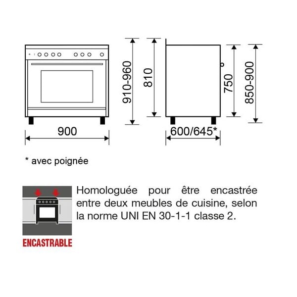 GLEM - Piano De Cuisson Mixte 104l 5 Feux Noir - GE960CVBK2 - large