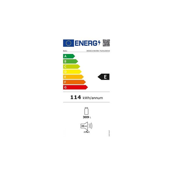 BEKO - réfrigérateur 1 porte intégrable à glissières 309l - BSSA315K4SN - large