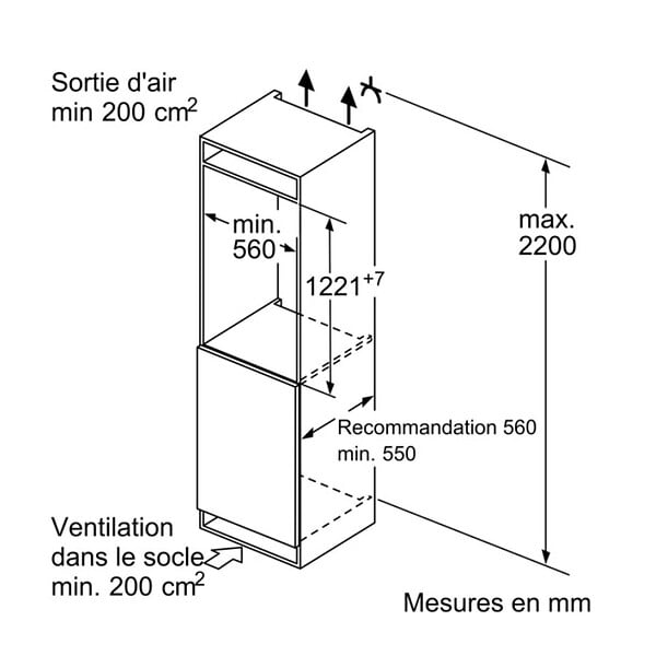 BOSCH - réfrigérateur 1 porte intégrable à glissières 204l - KIR415SE0 - large