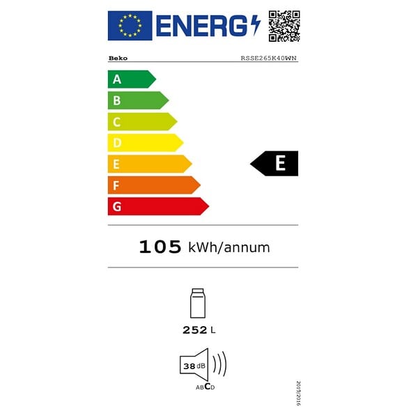 BEKO - Réfrigérateur 1 Porte 54cm 252l - RSSE265K40WN - large