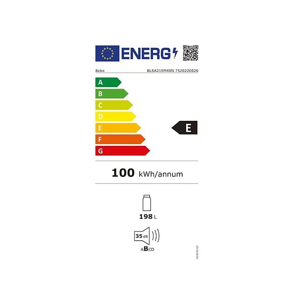 BEKO - réfrigérateur 1 porte intégrable à glissières 198l - BLSA210M4SN - large