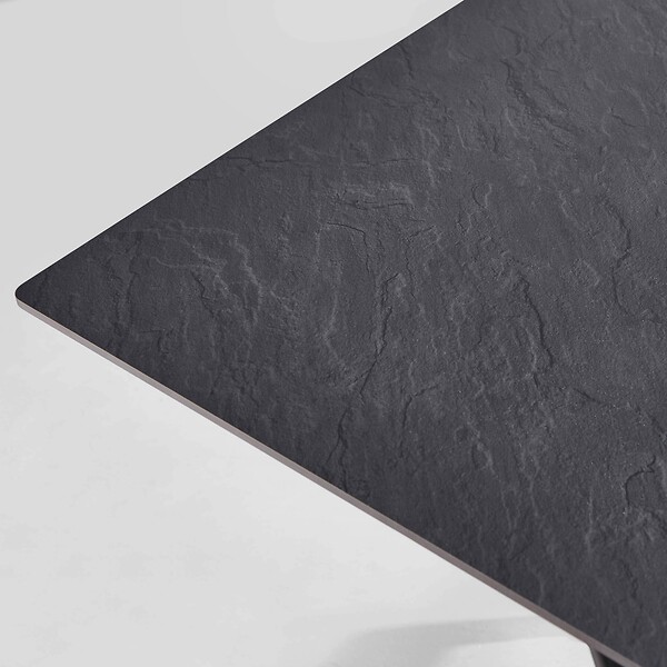 OVIALA - Ensemble table de terrasse stratifié ardoise gris et 4 fauteuils gris - Opéra - large