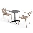 OVIALA - Ensemble table de terrasse stratifié ardoise gris et 2 fauteuils taupe - Opéra - vignette