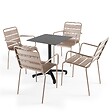 OVIALA - Ensemble table de terrasse stratifié ardoise gris et 4 fauteuils taupe - Opéra - vignette