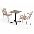 OVIALA - Ensemble table de terrasse stratifié marbre et 2 fauteuils taupe - Opéra - vignette