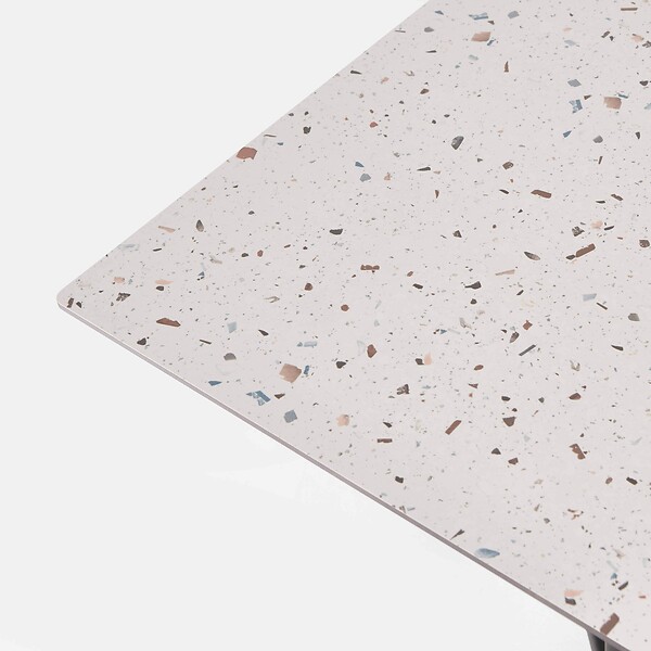 OVIALA - Ensemble table de terrasse stratifié terrazzo et 4 fauteuils taupe - Opéra - large