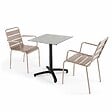 OVIALA - Ensemble table 60 cm gris clair et 2 fauteuils en métal taupe - Opéra - vignette