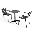 OVIALA - Ensemble table de terrasse stratifié noir et 2 fauteuils palavas gris - Opéra - vignette