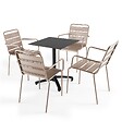 OVIALA - Ensemble table de terrasse stratifié noir et 4 fauteuils taupe - Opéra - vignette