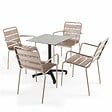 OVIALA - Ensemble table 60 cm gris clair et 4 fauteuils en métal taupe - Opéra - vignette