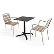 OVIALA - Ensemble table 60 cm noir et 2 fauteuils en métal taupe - Opéra - vignette