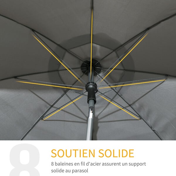 OUTSUNNY - Parasol inclinable octogonal  Ø 1,8 x 2,09H m acier époxy polyester 160 g/m² anti-UV50+ gris - large