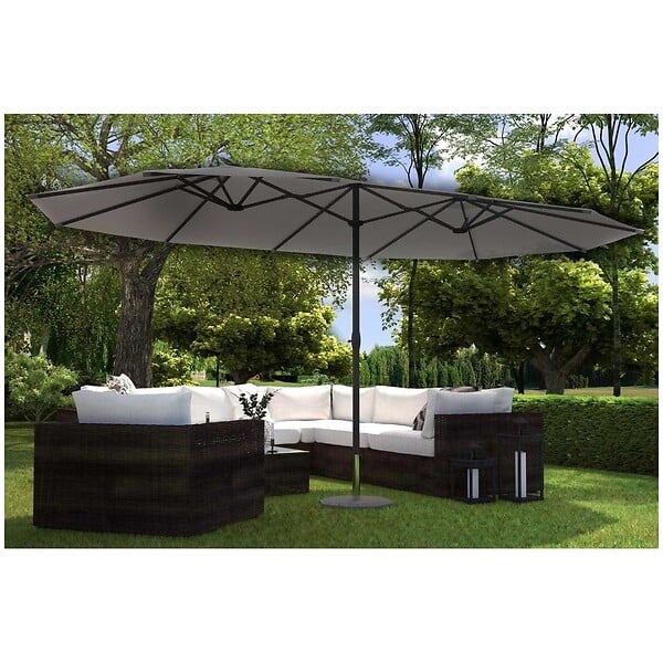 KZ GARDEN - Parasol de jardin double Gris 450 x 265 x H 240cm Mât Ø48mm Toile polyester 180gr/m2 Robuste KZ GARDEN - large