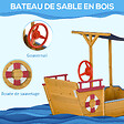 OUTSUNNY - Bac à sable bateau de pirate en bois - voile d'ombrage, coffre rangement, gouvernail - bois sapin pré-huilé - vignette