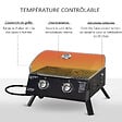 OUTSUNNY - Barbecue gaz de table transportable pieds pliables - 2 brûleurs 5 kW - barbecue gaz de camping - grille de cuisson, réceptacle graisse, thermomètre - acier noir - vignette