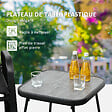 OUTSUNNY - Salon de jardin bistro 2 personnes 3 pièces - plateau effet béton ciré acier époxy textilène noir - vignette