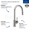 VILLEROY ET BOCH - Evier  Subway Pure 60 égouttoir à droite vidage auto + Robinet de cuisine Umbrella Flex Acier Massif - vignette