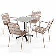 OVIALA - Ensemble table 70 cm gris clair et 4 chaises en métal taupe - Opéra - vignette