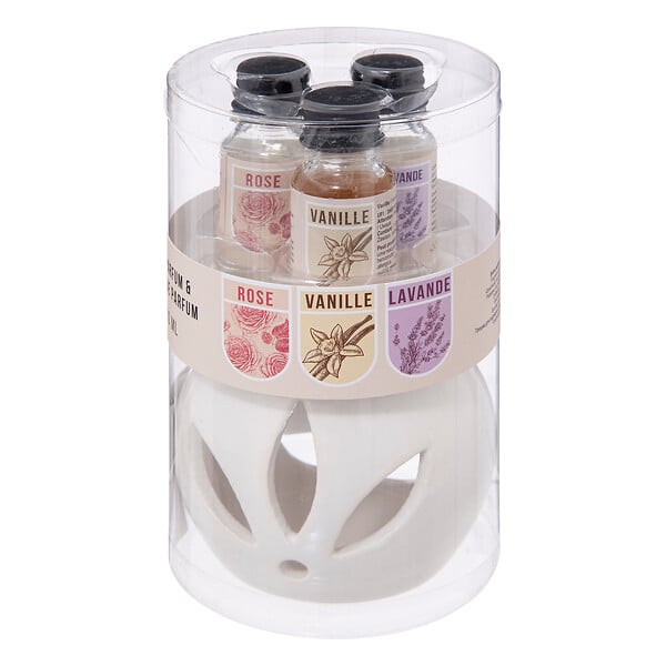 ATMOSPHERA - Brûle-parfum céramique Kili Blanc lot de 3 huiles 10ml - large