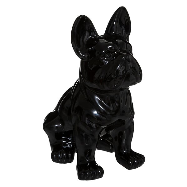 ATMOSPHERA - Statuette décorative chien en grès - Eden - Noir - H.22cm - large