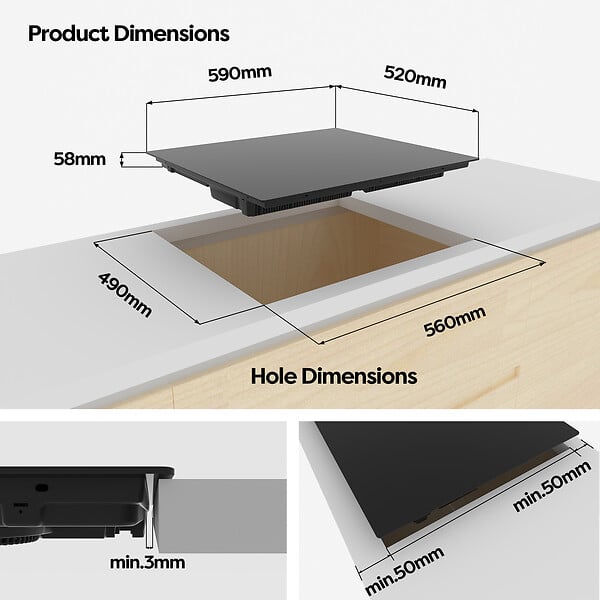 CIARRA - Table de cuisson à induction 4 Foyers 7200W Flexizone Booster Noir CD4BBIH - large