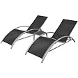 VIDAXL - vidaXL Chaises longues avec table Aluminium Noir - vignette